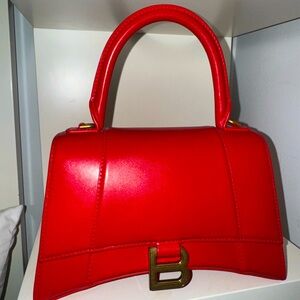 Balenciaga Shiny Box Calfskin Small Hourglass Top Handle Bag Bright Red